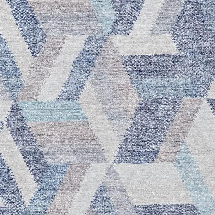 3' X 5' Denim Blue Geometric Washable Indoor Outdoor Area Rug