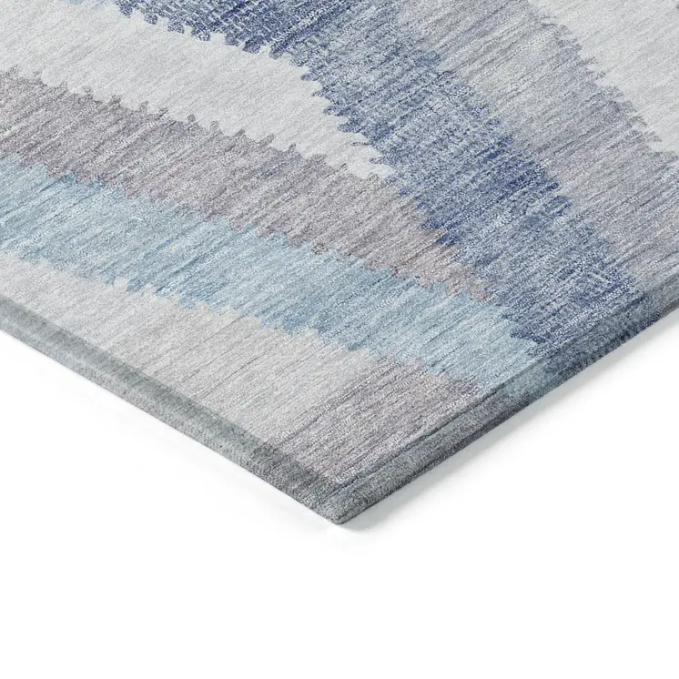 9' X 12' Denim Blue Geometric Washable Indoor Outdoor Area Rug