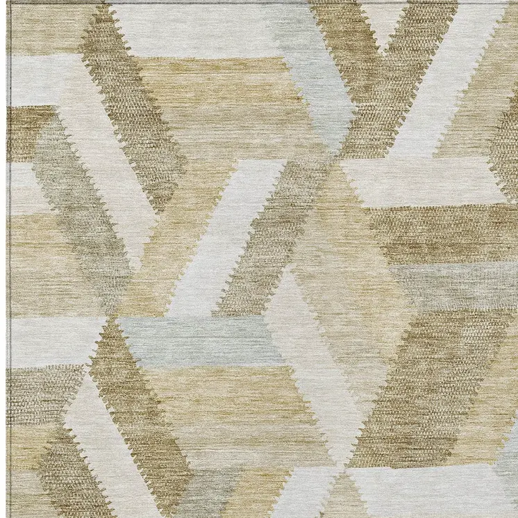 5' X 8' Tan Geometric Washable Indoor Outdoor Area Rug