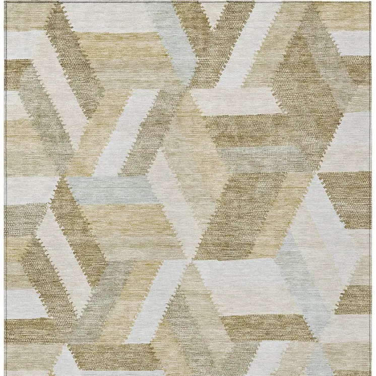 10' X 14' Tan Geometric Washable Indoor Outdoor Area Rug