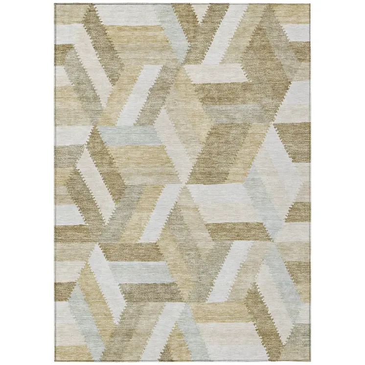 10' X 14' Tan Geometric Washable Indoor Outdoor Area Rug