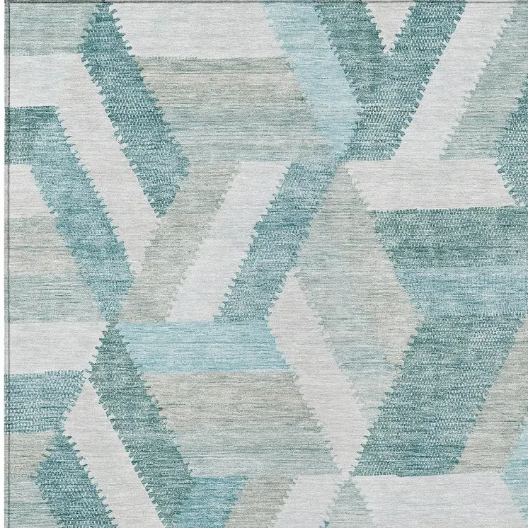 3' X 5' Teal Blue Geometric Washable Indoor Outdoor Area Rug