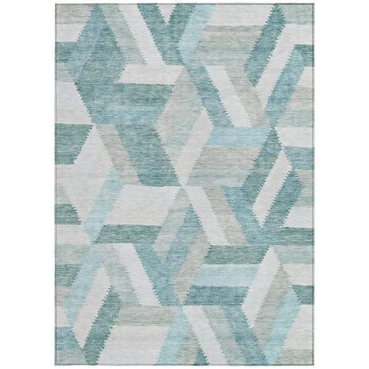 8' X 10' Teal Blue Geometric Washable Indoor Outdoor Area Rug