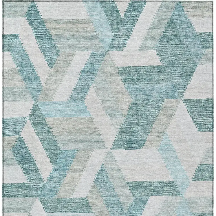 9' X 12' Teal Blue Geometric Washable Indoor Outdoor Area Rug