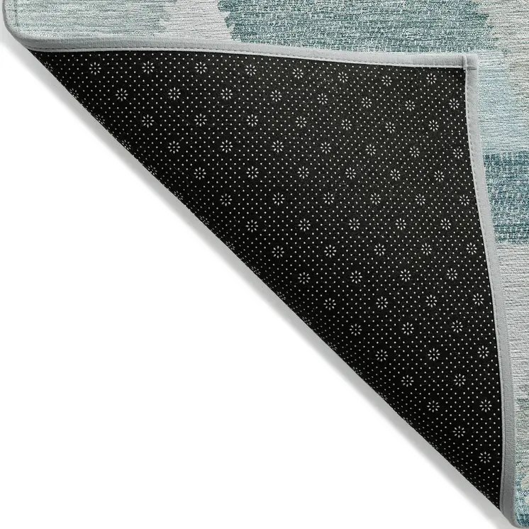 9' X 12' Teal Blue Geometric Washable Indoor Outdoor Area Rug