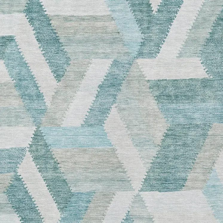 9' X 12' Teal Blue Geometric Washable Indoor Outdoor Area Rug