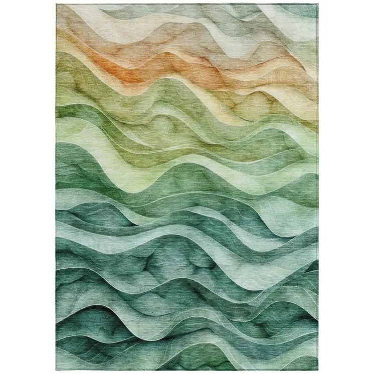 3' X 5' Teal Blue Abstract Washable Indoor Outdoor Area Rug
