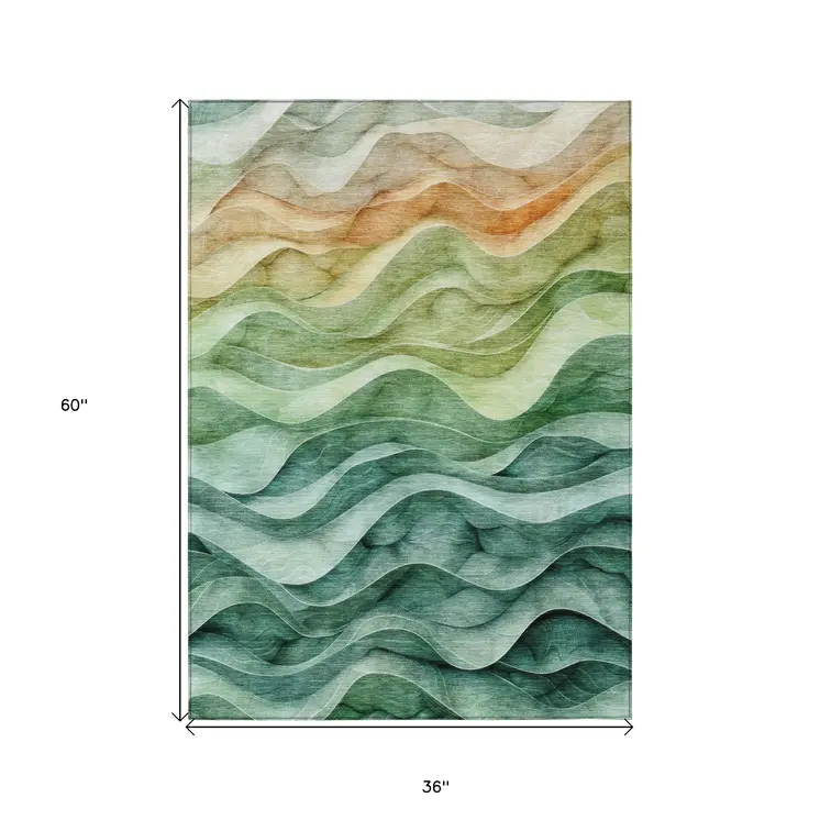 3' X 5' Teal Blue Abstract Washable Indoor Outdoor Area Rug