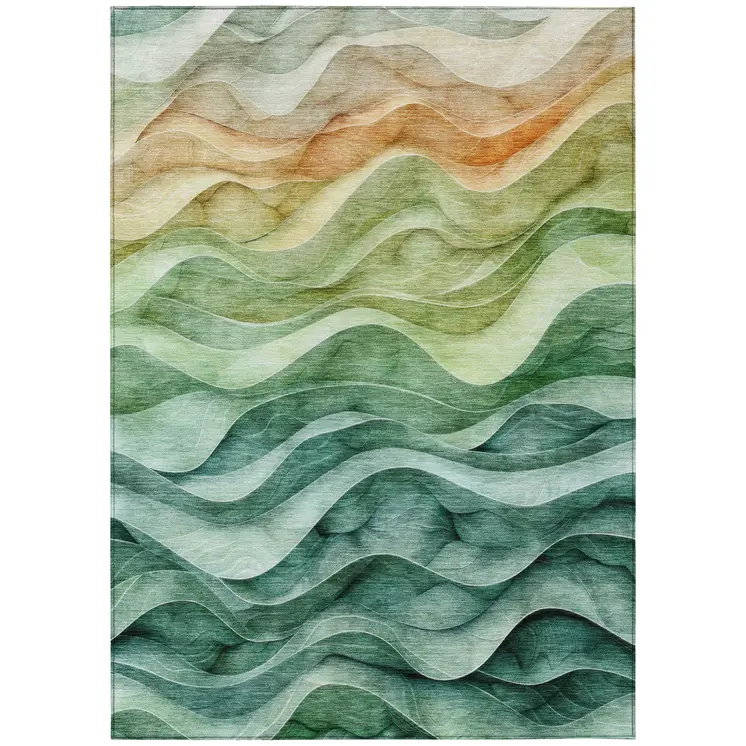 3' X 5' Teal Blue Abstract Washable Indoor Outdoor Area Rug