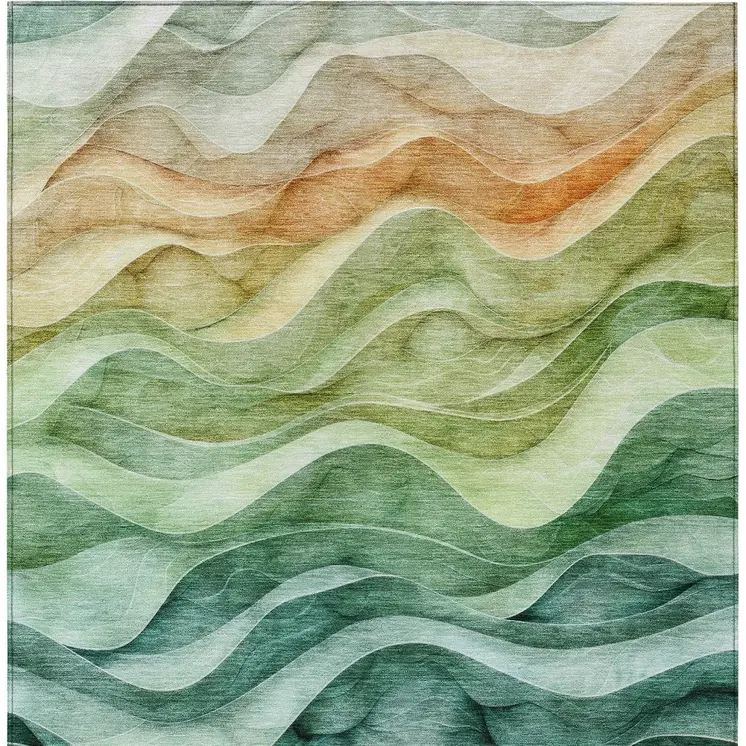 3' X 5' Teal Blue Abstract Washable Indoor Outdoor Area Rug