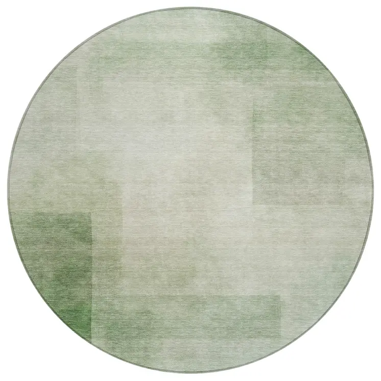 8' Artichoke Green Round Geometric Washable Indoor Outdoor Area Rug