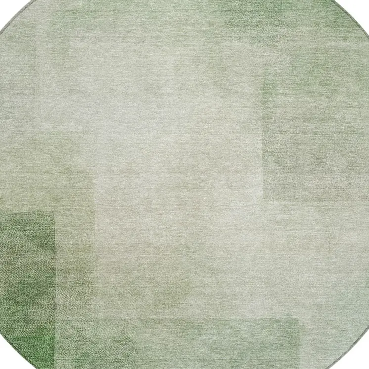 8' Artichoke Green Round Geometric Washable Indoor Outdoor Area Rug