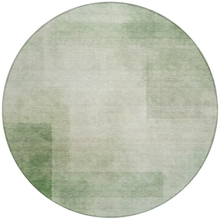 8' Artichoke Green Round Geometric Washable Indoor Outdoor Area Rug