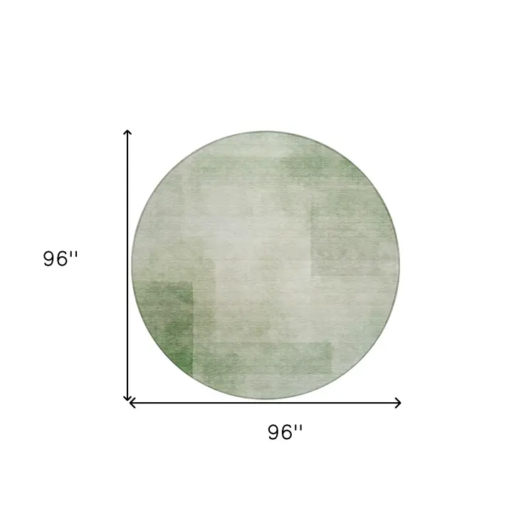 8' Artichoke Green Round Geometric Washable Indoor Outdoor Area Rug