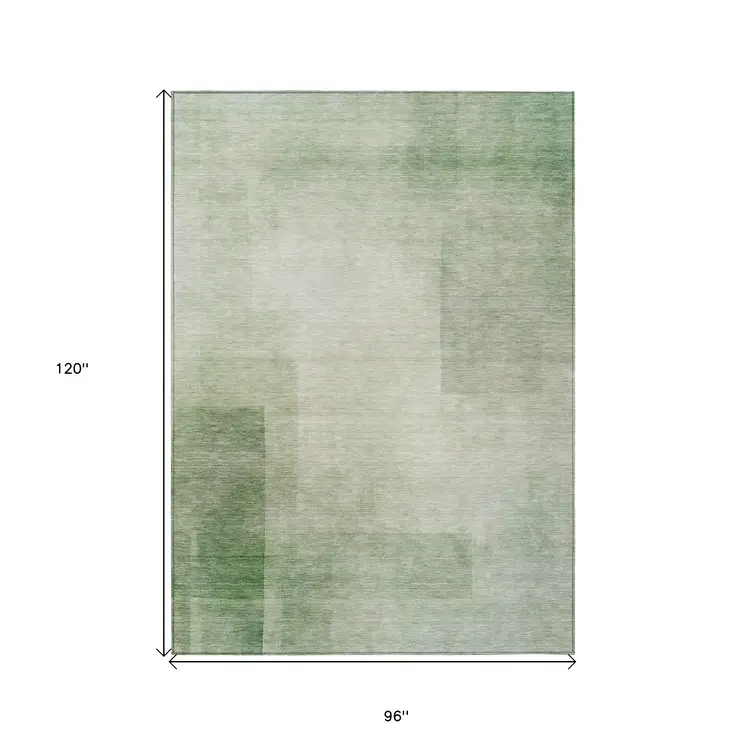 8' X 10' Artichoke Green Geometric Washable Indoor Outdoor Area Rug