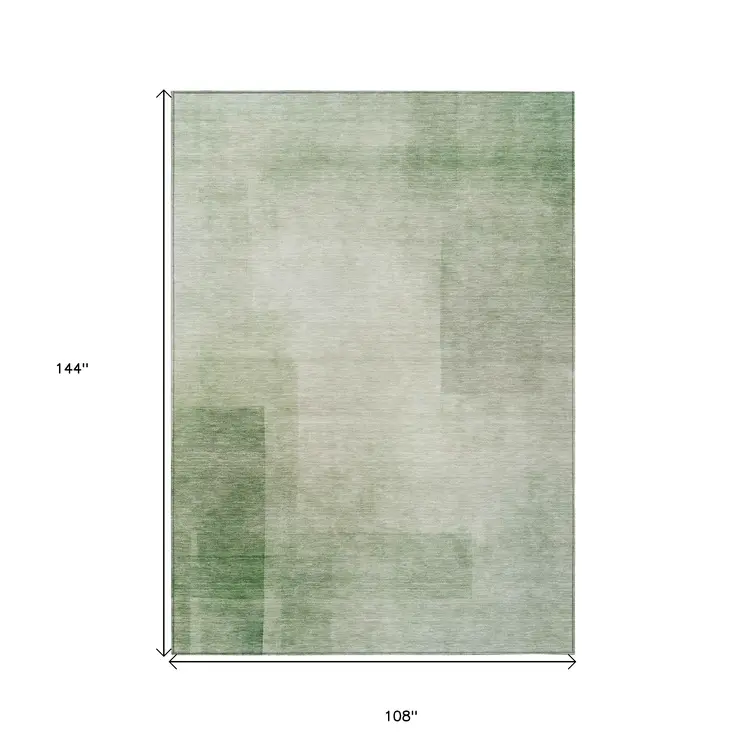 9' X 12' Artichoke Green Geometric Washable Indoor Outdoor Area Rug