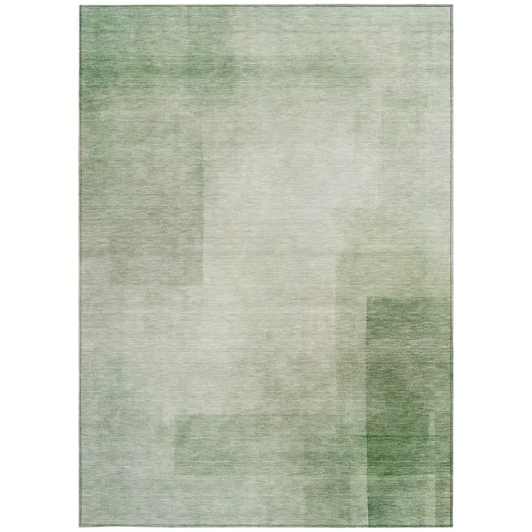 9' X 12' Artichoke Green Geometric Washable Indoor Outdoor Area Rug