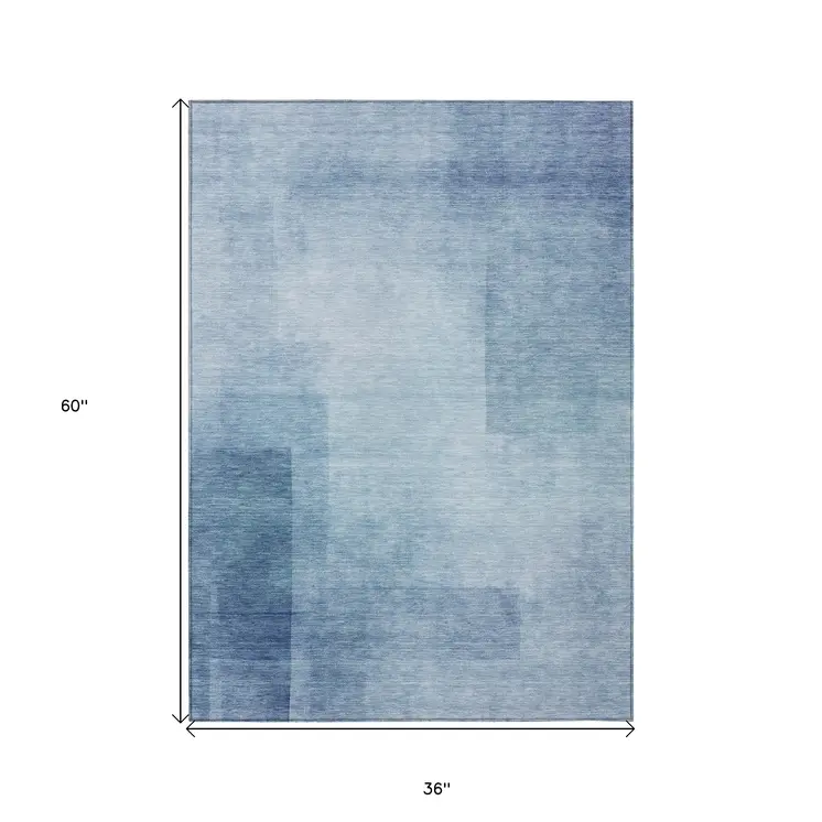 3' X 5' Blue Geometric Washable Indoor Outdoor Area Rug