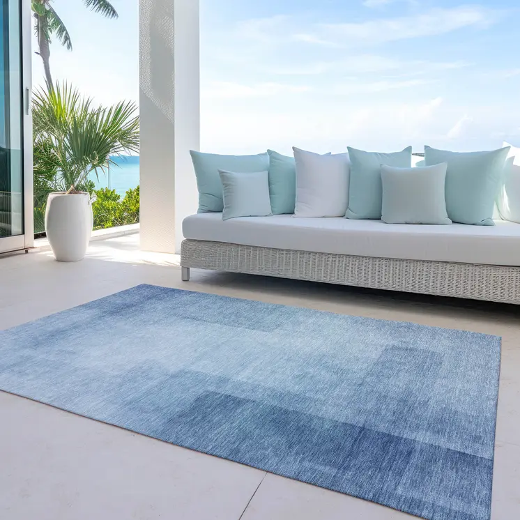 3' X 5' Blue Geometric Washable Indoor Outdoor Area Rug