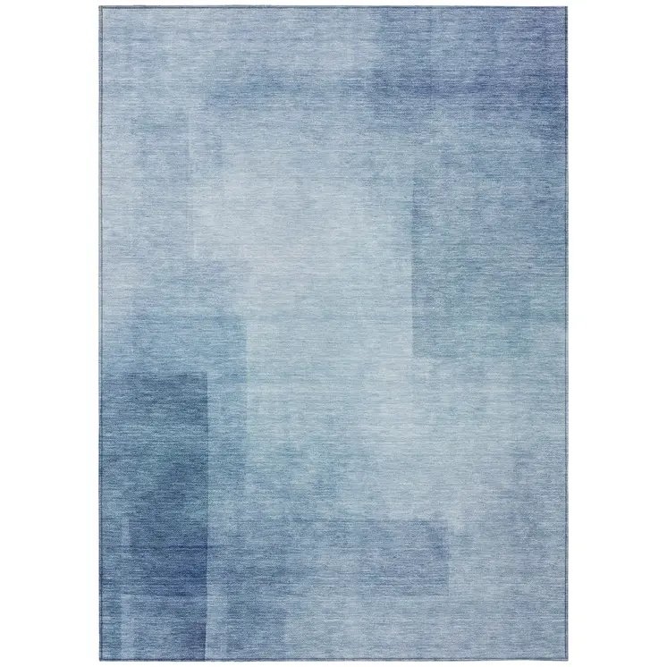 3' X 5' Blue Geometric Washable Indoor Outdoor Area Rug