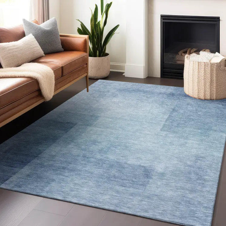 3' X 5' Blue Geometric Washable Indoor Outdoor Area Rug