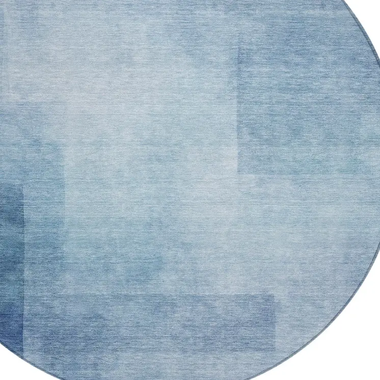 8' Blue Round Geometric Washable Indoor Outdoor Area Rug