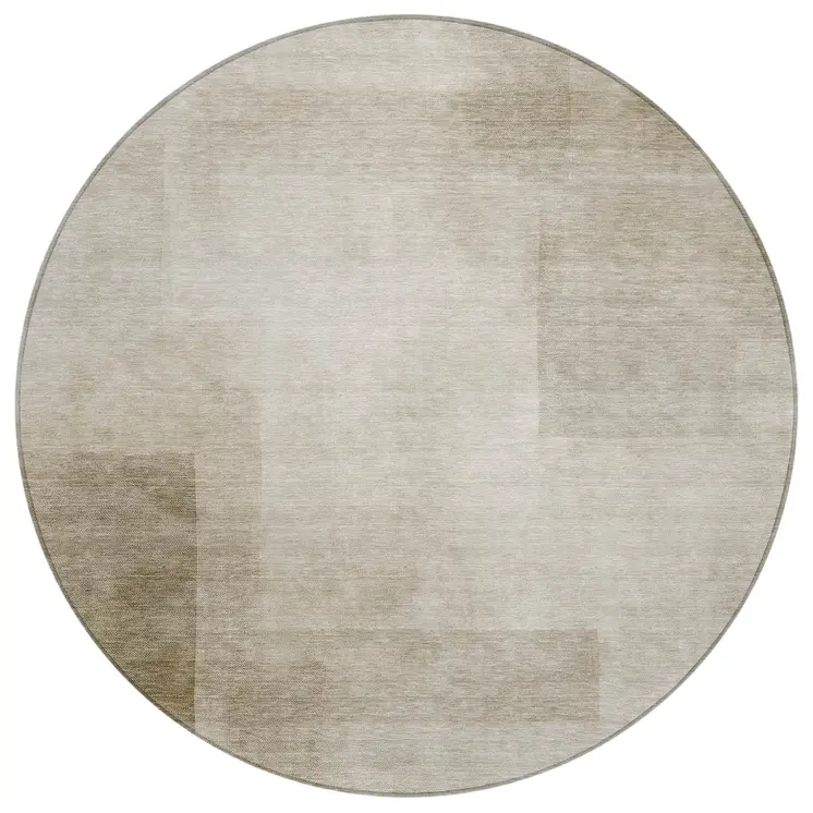 8' Khaki Round Geometric Washable Indoor Outdoor Area Rug