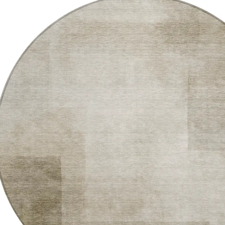 8' Khaki Round Geometric Washable Indoor Outdoor Area Rug