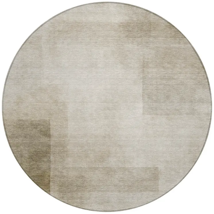 8' Khaki Round Geometric Washable Indoor Outdoor Area Rug