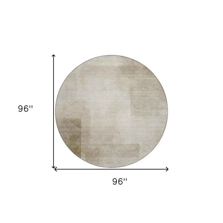 8' Khaki Round Geometric Washable Indoor Outdoor Area Rug