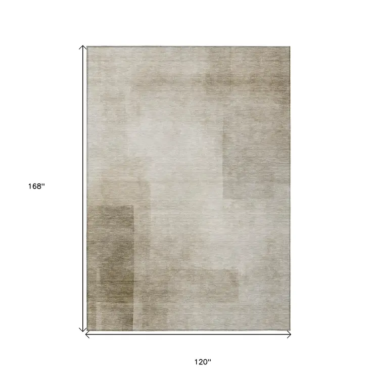 10' X 14' Khaki Geometric Washable Indoor Outdoor Area Rug