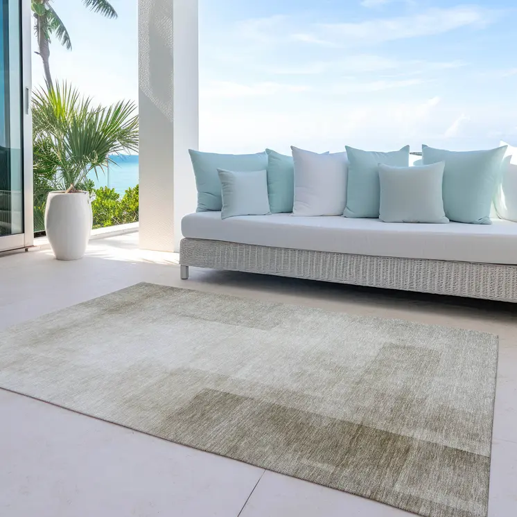 10' X 14' Khaki Geometric Washable Indoor Outdoor Area Rug