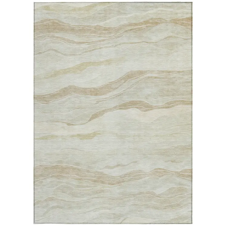 5' X 8' Beige Striped Washable Indoor Outdoor Area Rug