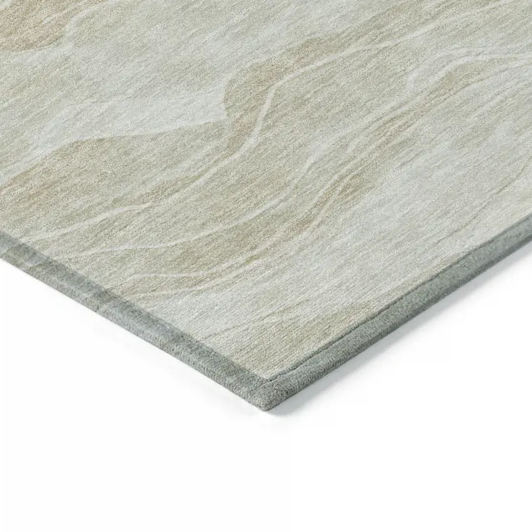 8' Beige Round Striped Washable Indoor Outdoor Area Rug