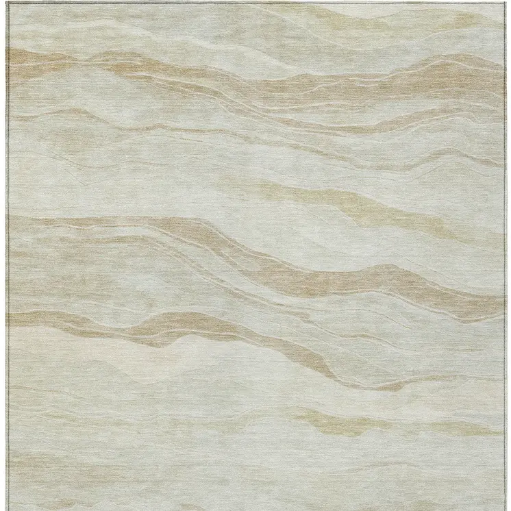 8' X 10' Beige Striped Washable Indoor Outdoor Area Rug