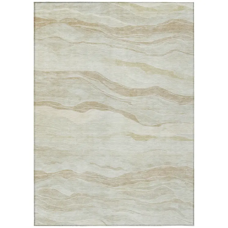 9' X 12' Beige Striped Washable Indoor Outdoor Area Rug