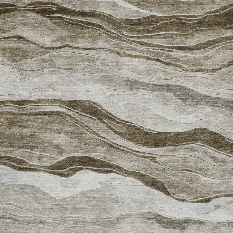 3' X 5' Brown Striped Washable Indoor Outdoor Area Rug