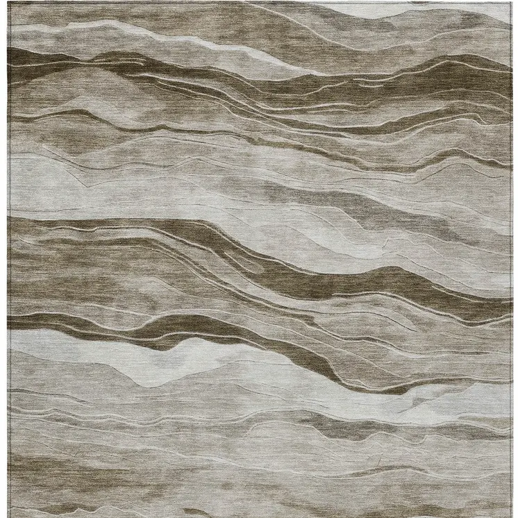 5' X 8' Brown Striped Washable Indoor Outdoor Area Rug