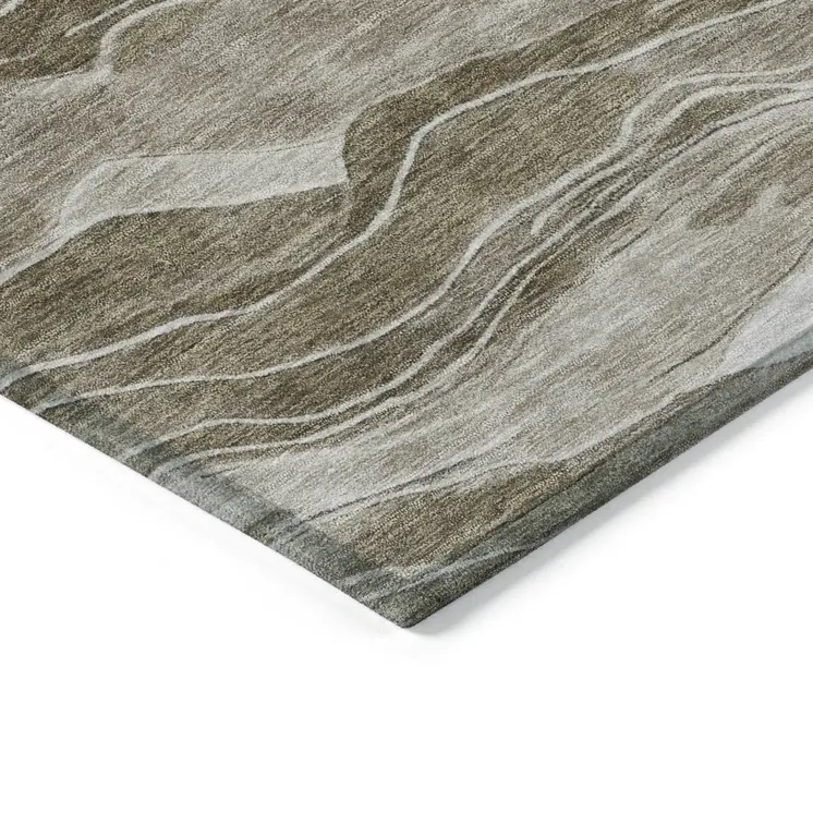 5' X 8' Brown Striped Washable Indoor Outdoor Area Rug
