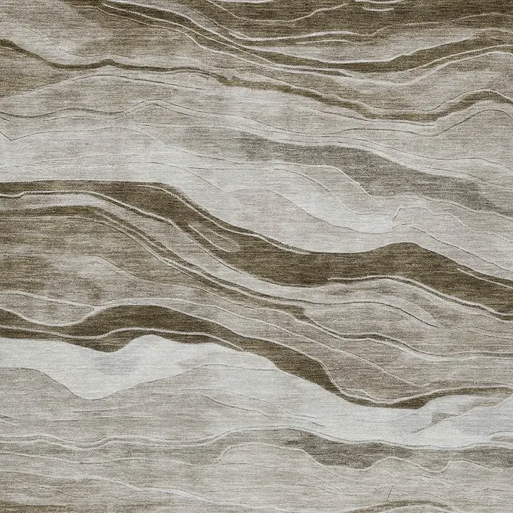 5' X 8' Brown Striped Washable Indoor Outdoor Area Rug