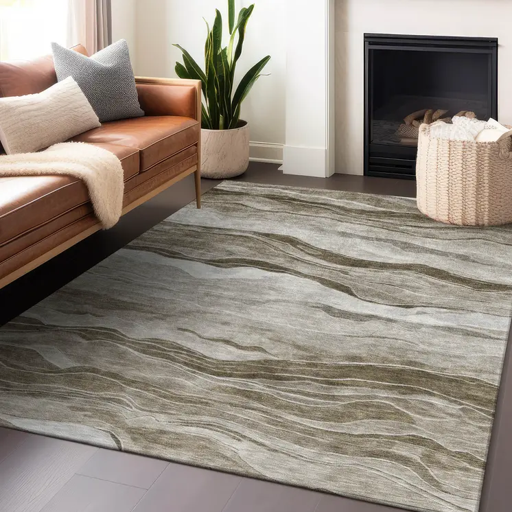 5' X 8' Brown Striped Washable Indoor Outdoor Area Rug