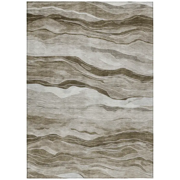 8' X 10' Brown Striped Washable Indoor Outdoor Area Rug