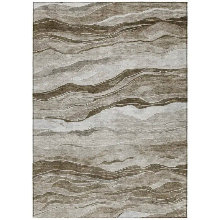 10' X 14' Brown Striped Washable Indoor Outdoor Area Rug