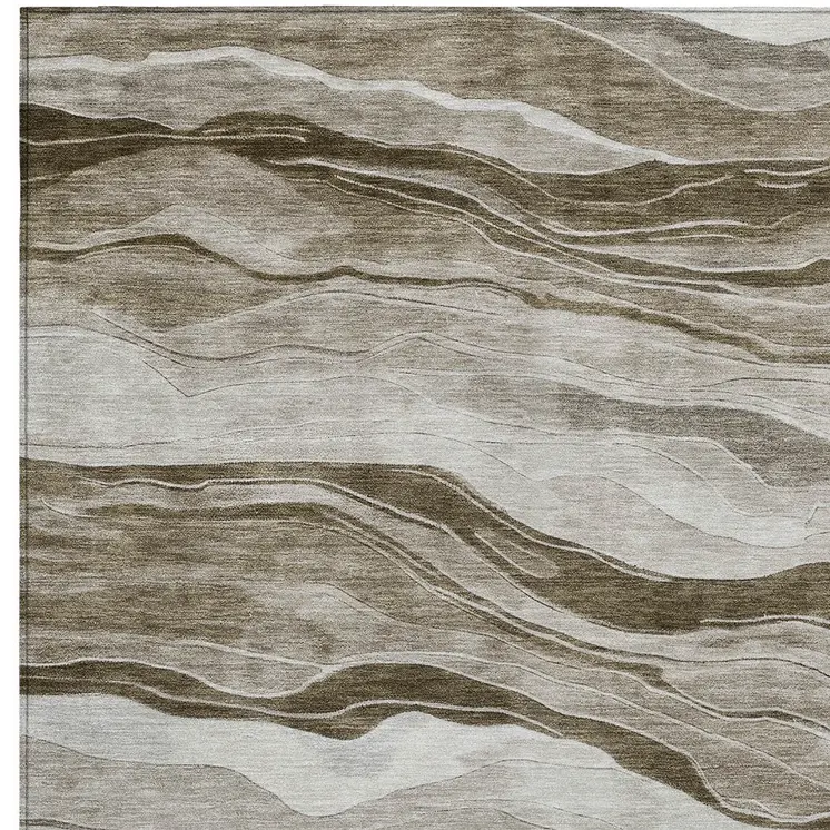 10' X 14' Brown Striped Washable Indoor Outdoor Area Rug