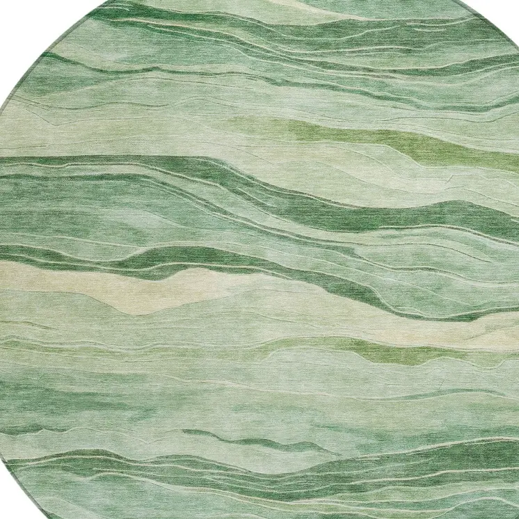 8' Green Round Striped Washable Indoor Outdoor Area Rug