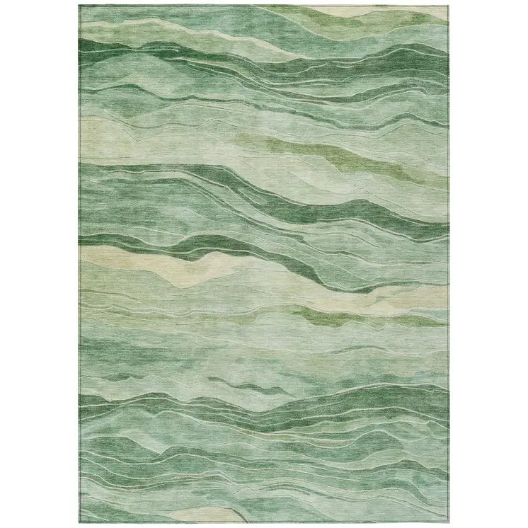 8' X 10' Green Striped Washable Indoor Outdoor Area Rug