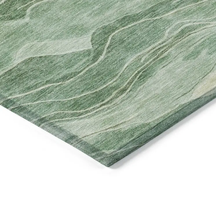 8' X 10' Green Striped Washable Indoor Outdoor Area Rug