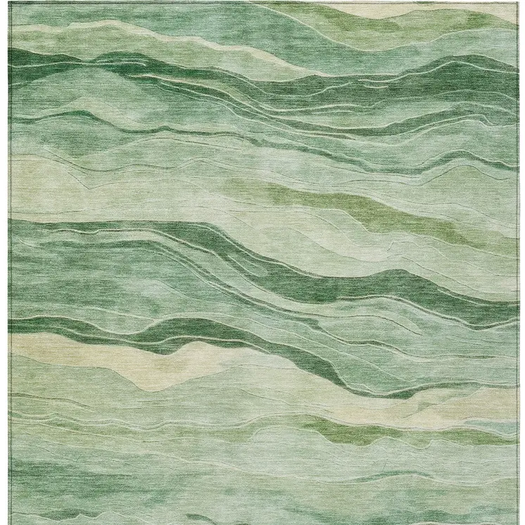 8' X 10' Green Striped Washable Indoor Outdoor Area Rug