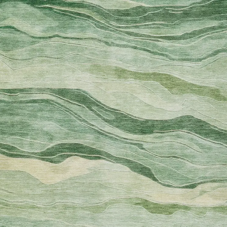10' X 14' Green Striped Washable Indoor Outdoor Area Rug