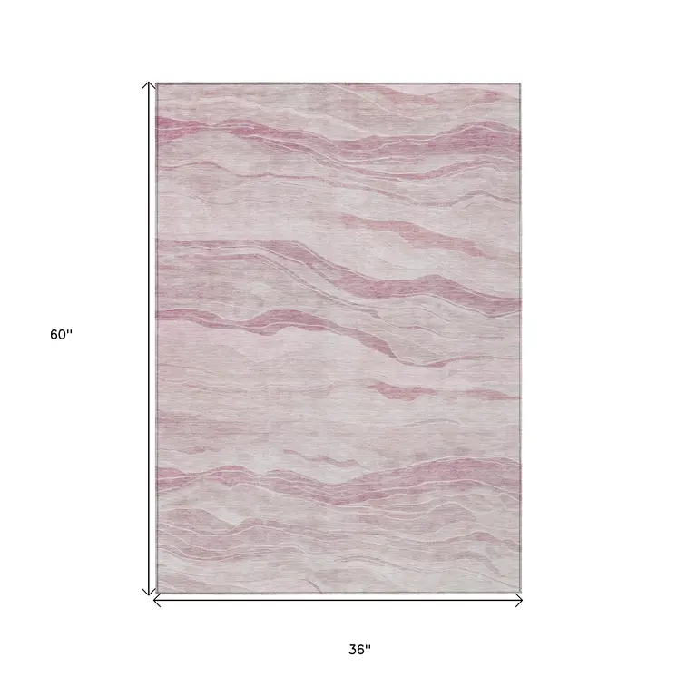 3' X 5' Pink Striped Washable Indoor Outdoor Area Rug